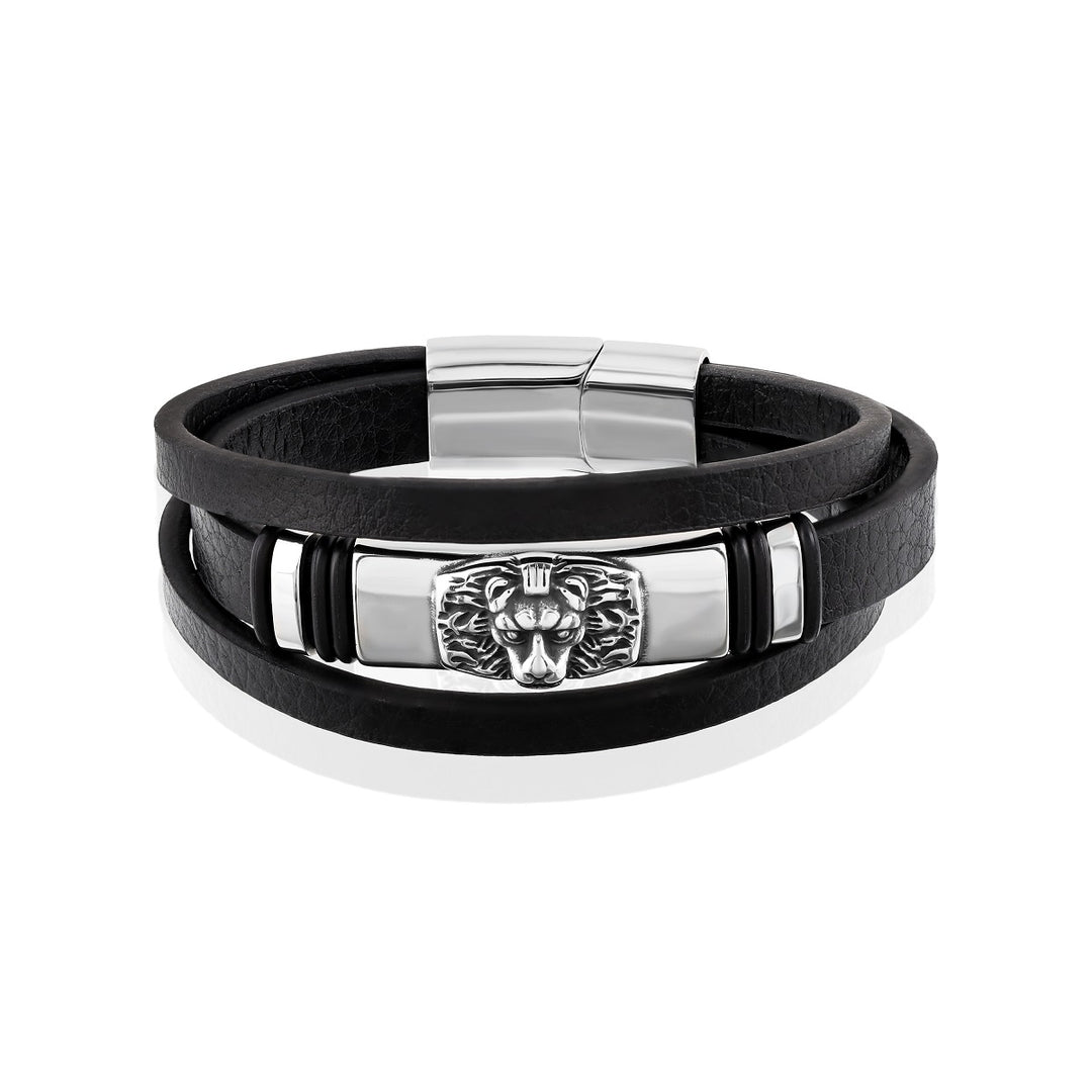 Lion Head Multi Layered Leather Bracelet