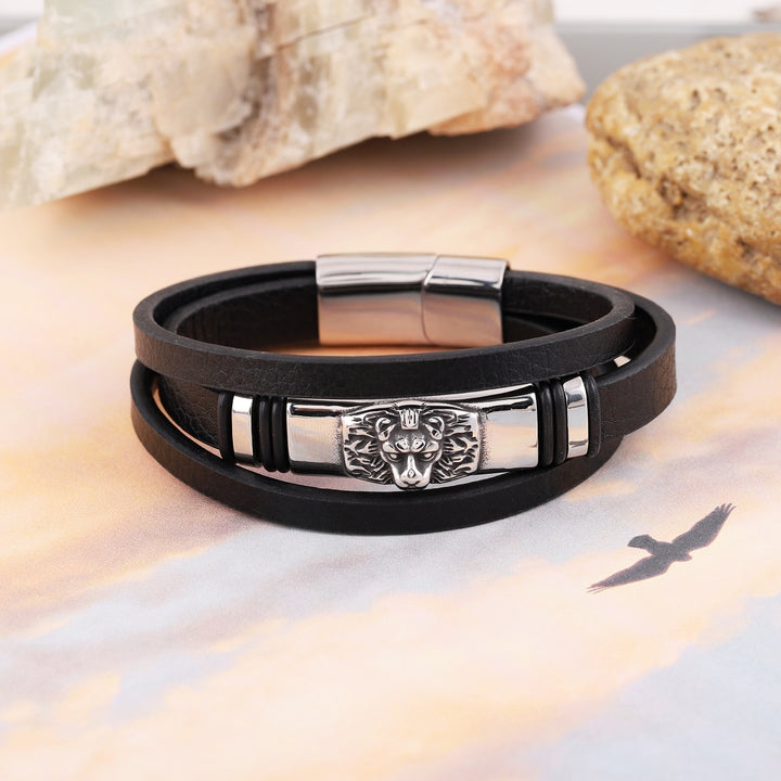 Lion Head Multi Layered Leather Bracelet