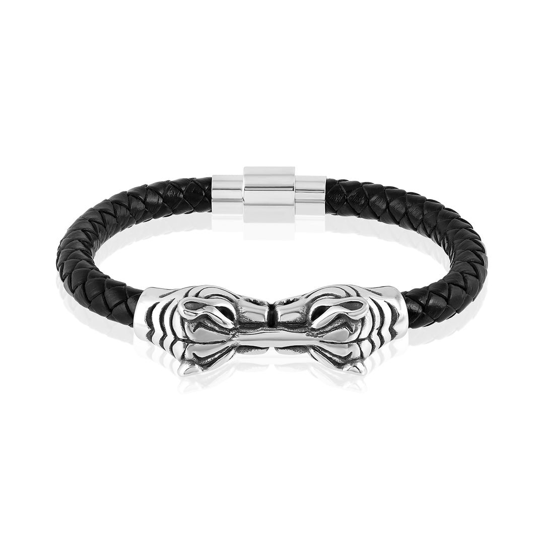 Tiger Head Braided Leather Bracelet