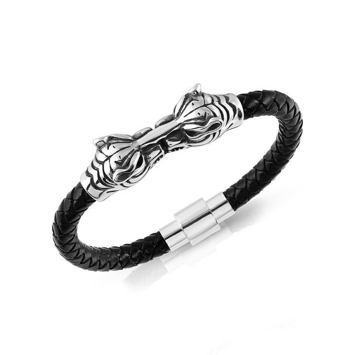 Tiger Head Braided Leather Bracelet