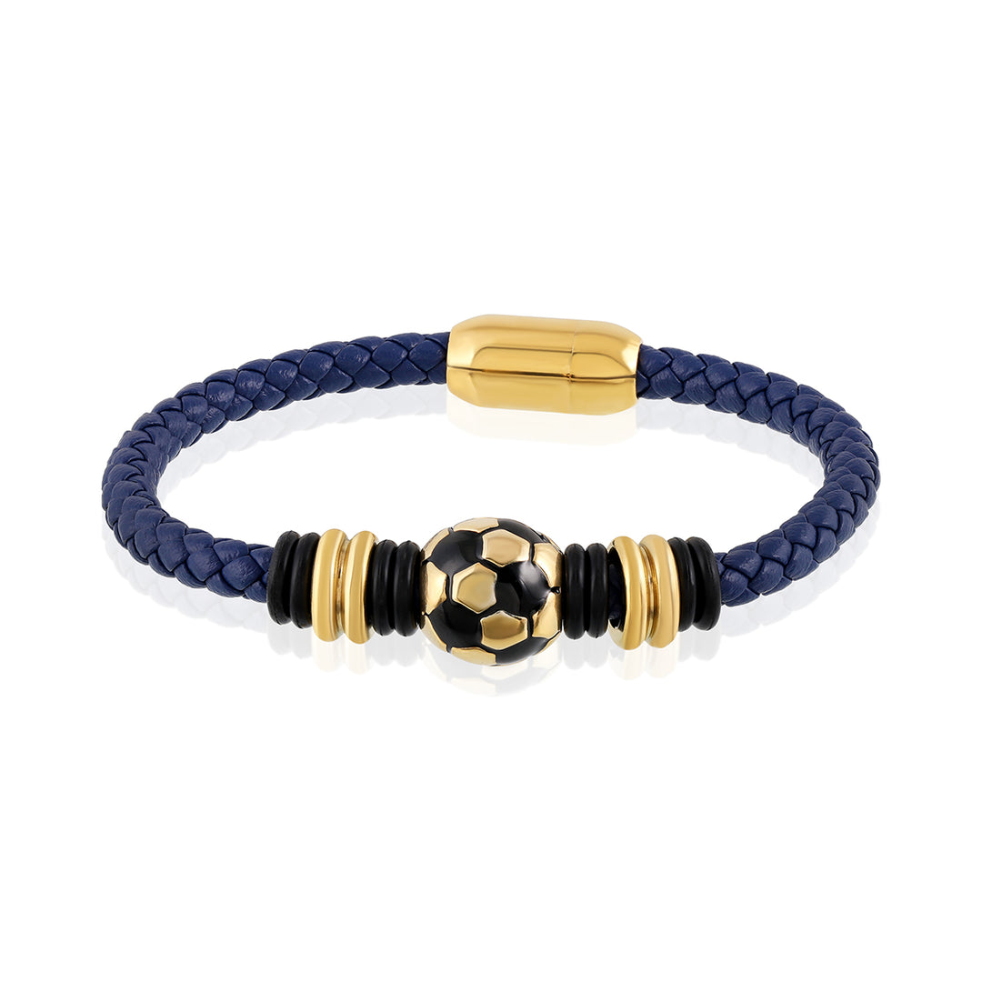 Stainless Steel Football Soccer Braided Leather Bracelet