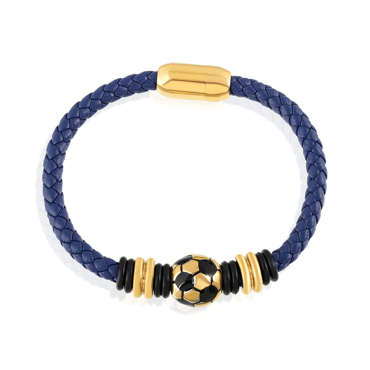 Stainless Steel Football Soccer Braided Leather Bracelet