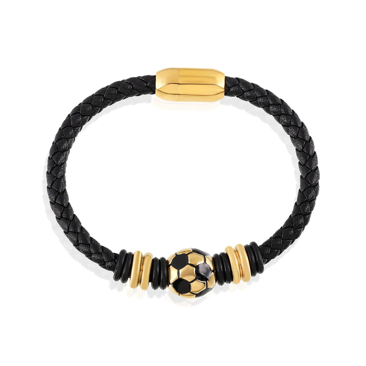 Stainless Steel Football Soccer Braided Leather Bracelet