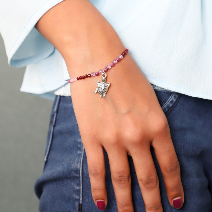 Multi Gemstone with Tortoise Silver Bracelet