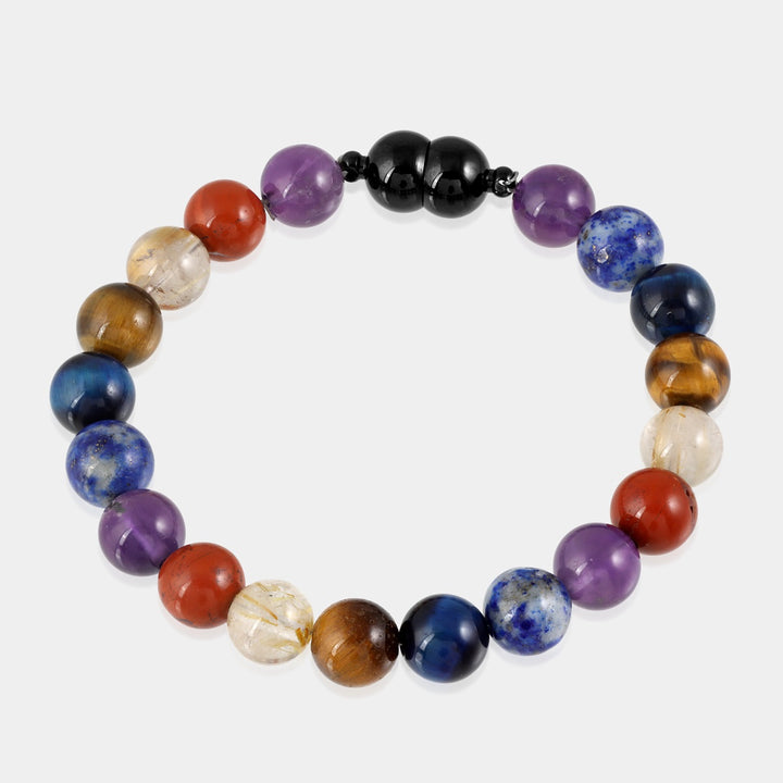 Amethyst, Lapis Lazuli, Golden Rutile, Red Snake Skin Jasper and Tiger's Eye Bracelet