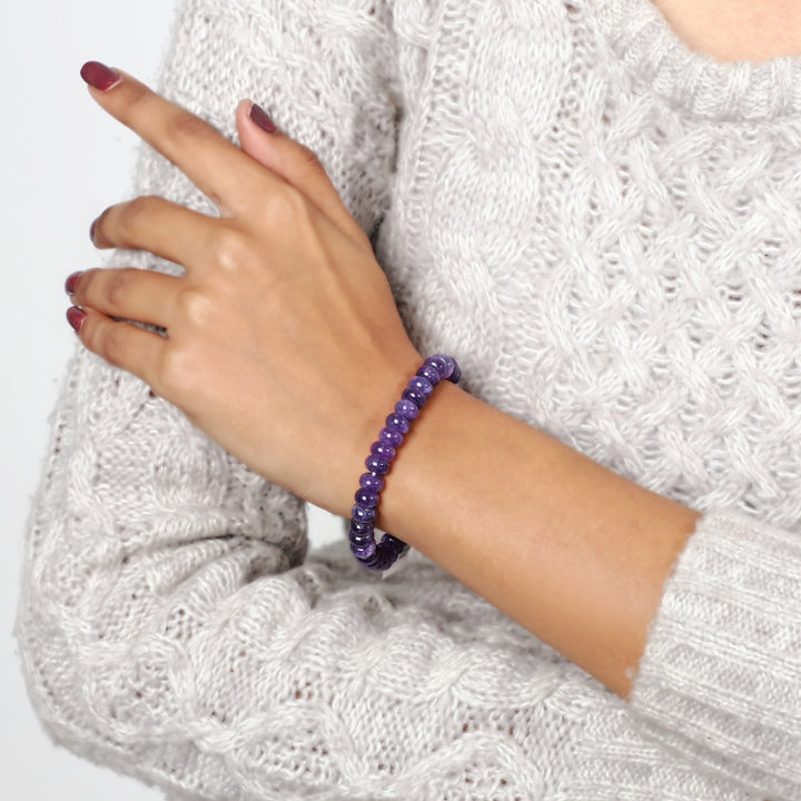 Model Wearing Purple Quartz Stretch Bracelet