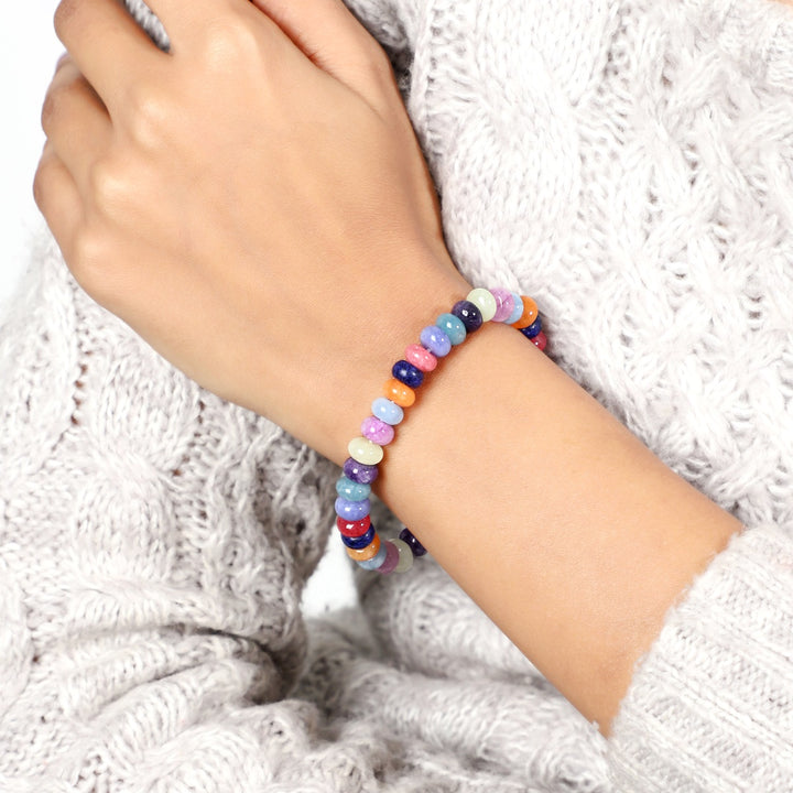 Model Wearing Multicolored Quartz Stretch Bracelet