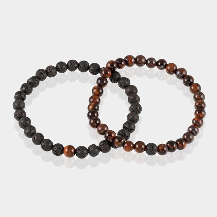 Red Tiger's Eye and Lava Bracelet Combo