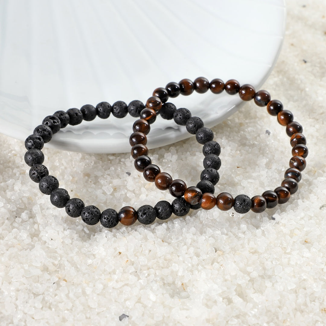 Red Tiger's Eye and Lava Bracelet Combo