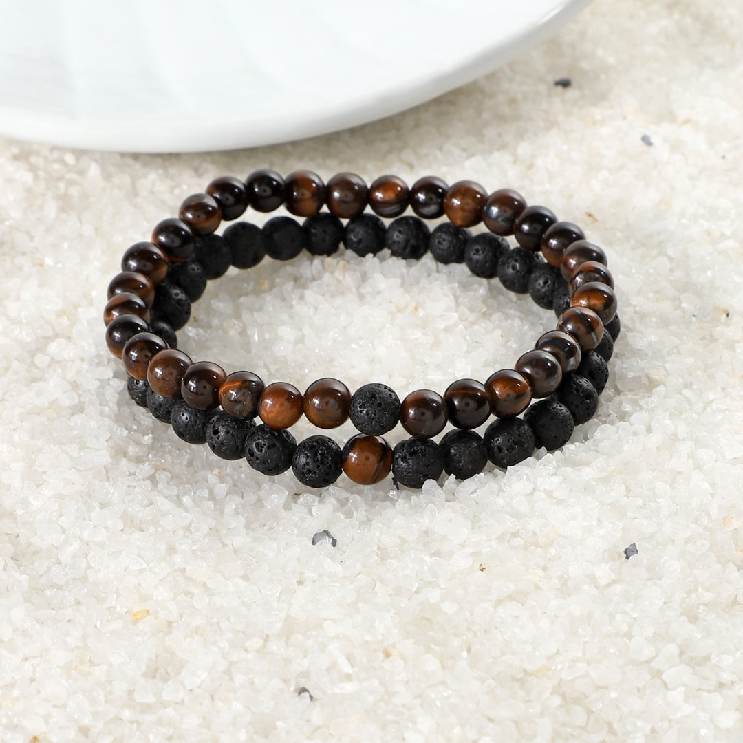 Red Tiger's Eye and Lava Bracelet Combo