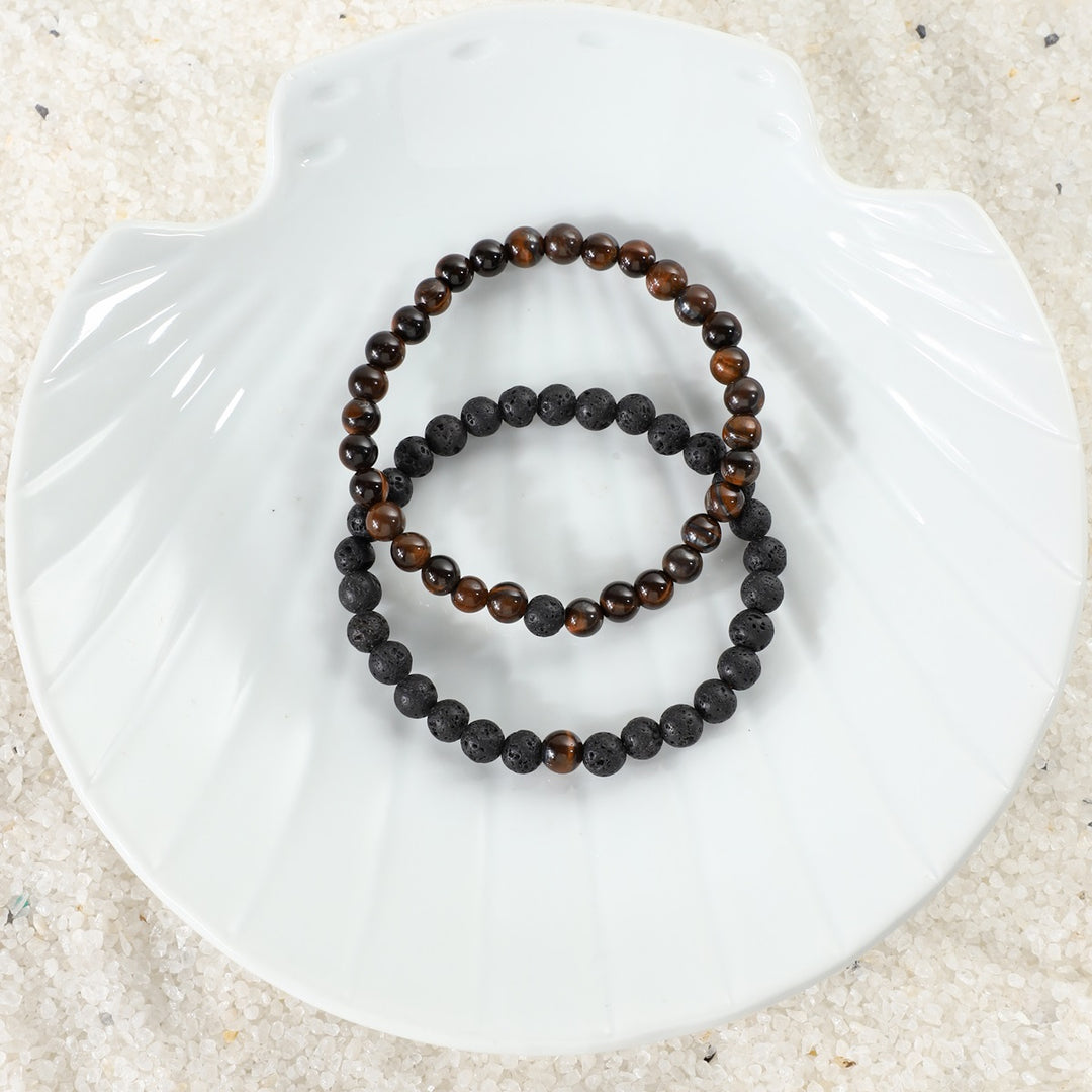 Red Tiger's Eye and Lava Bracelet Combo