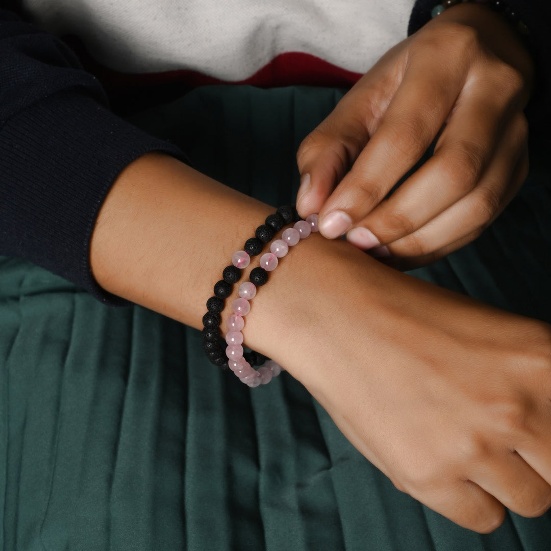 Garnet, Rose Quartz and Strawberry Quartz Bracelet (8mm Beads) Small - 6.5 / Silver