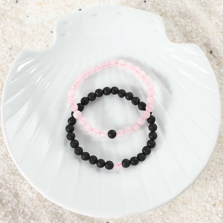 Rose Quartz and Lava Bracelet Combo