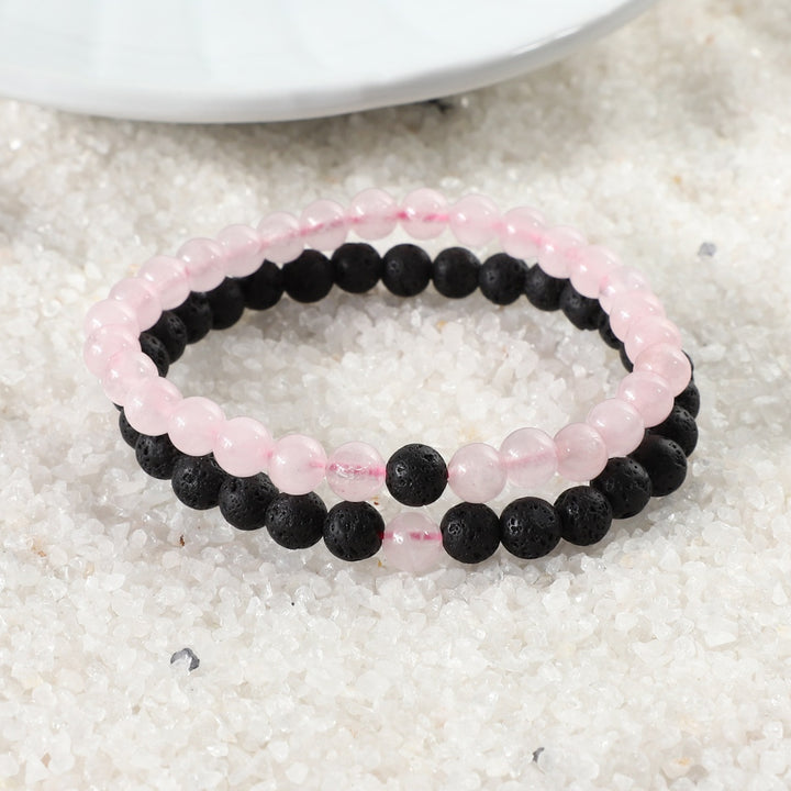 Rose Quartz and Lava Bracelet Combo