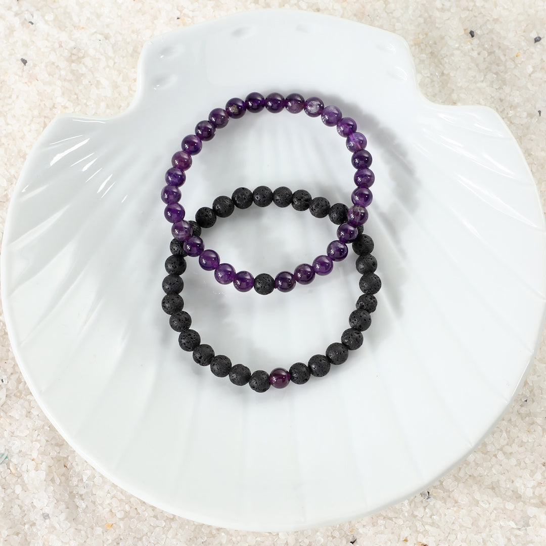 Amethyst and Lava Bracelet Combo