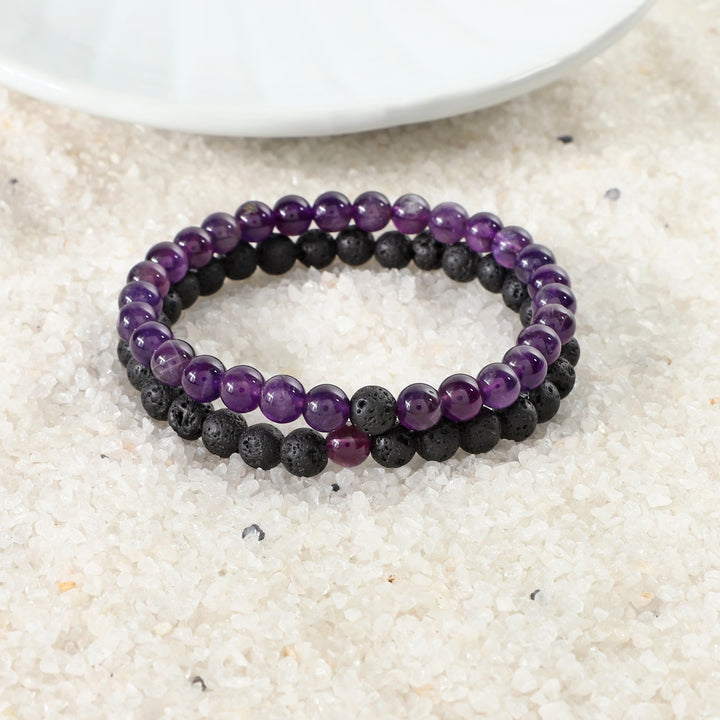 Amethyst and Lava Bracelet Combo