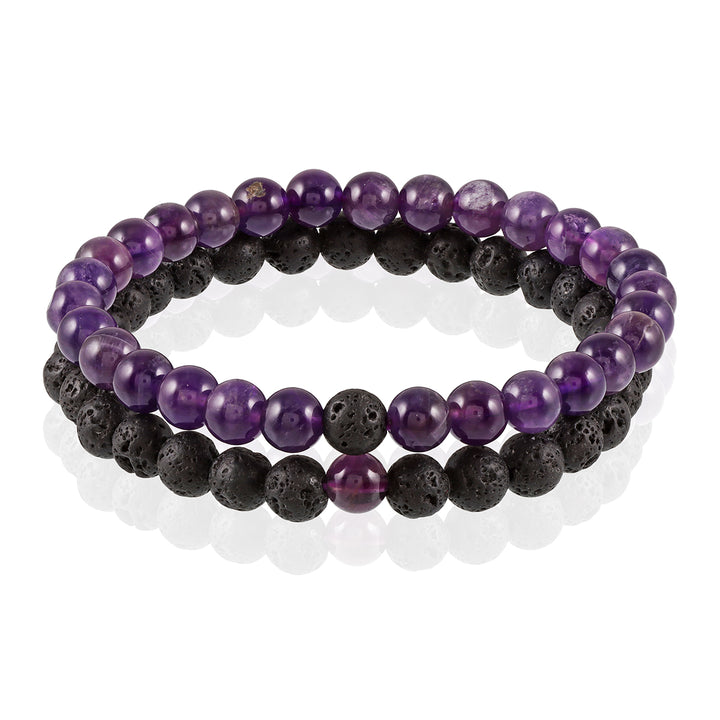 Amethyst and Lava Bracelet Combo