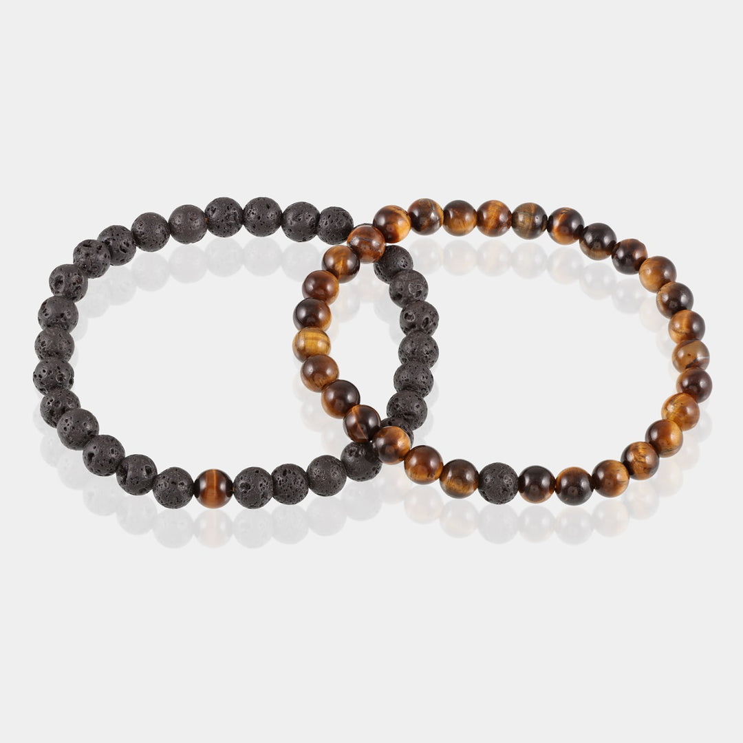 Tiger's Eye and Lava Bracelet Combo