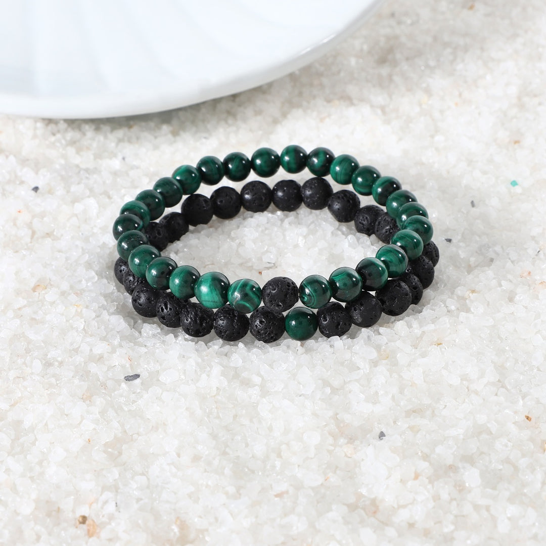 Malachite and Lava Bracelet Combo