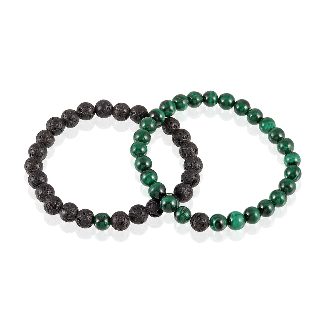 Malachite and Lava Bracelet Combo