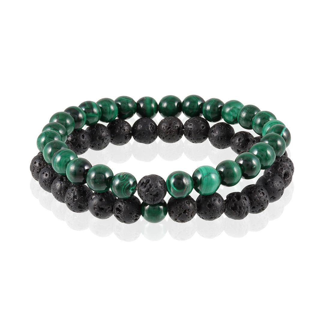 Malachite and Lava Bracelet Combo