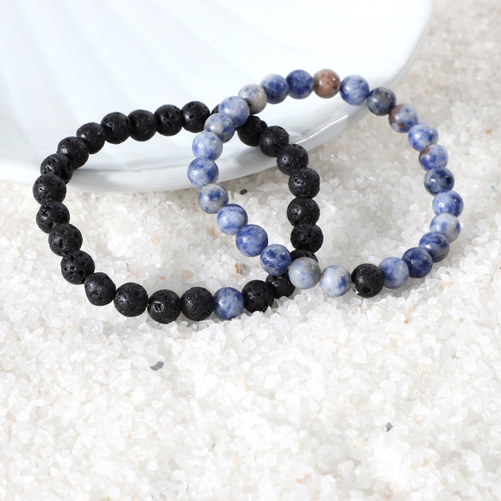 Blue Spot Jasper and Lava Bracelet Combo