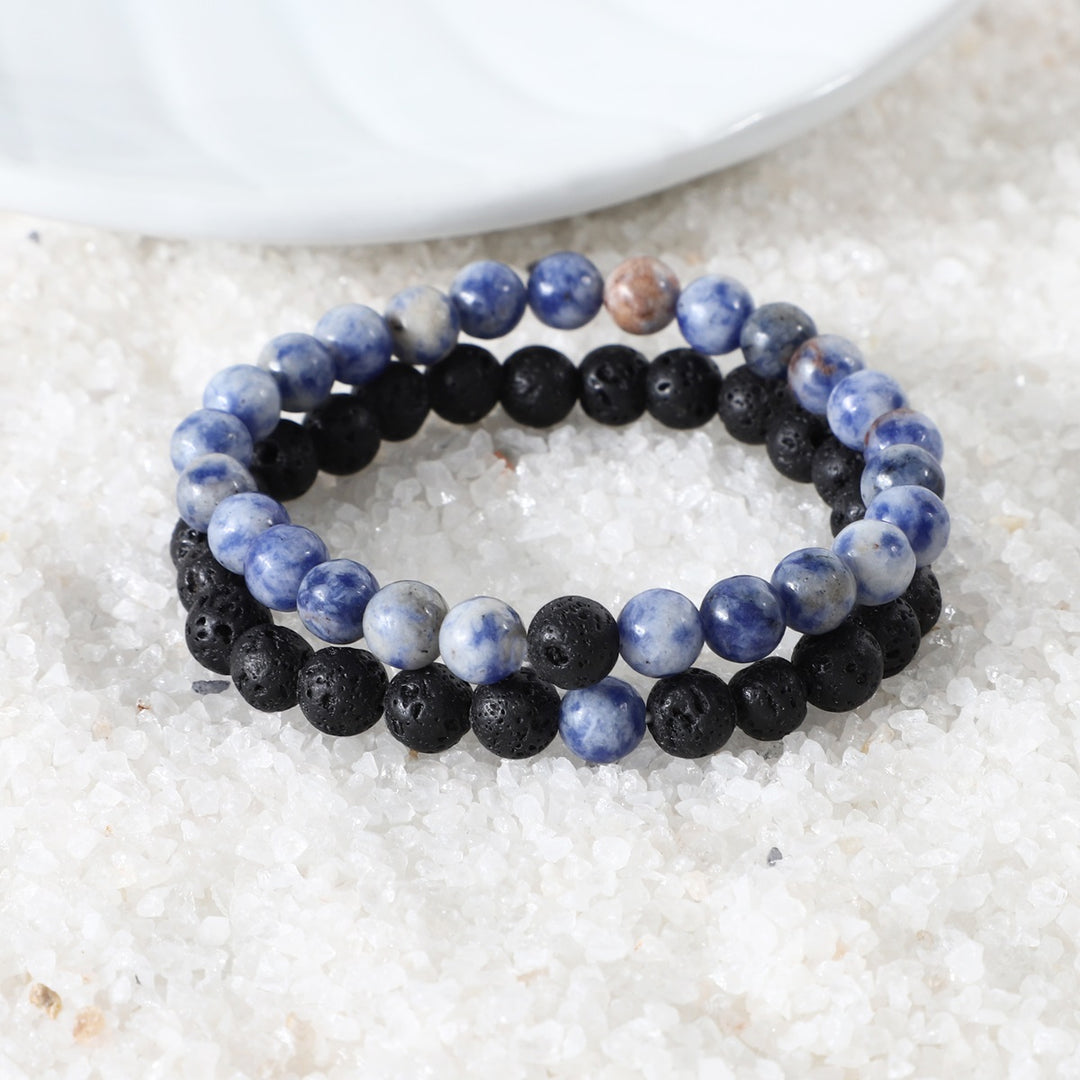 Blue Spot Jasper and Lava Bracelet Combo