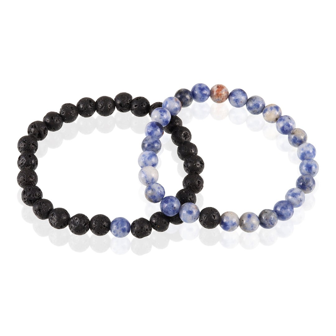 Blue Spot Jasper and Lava Bracelet Combo