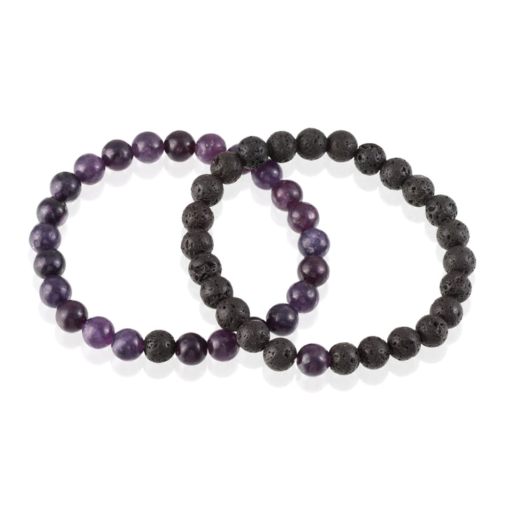 Lepidolite and Lava Bracelet Combo