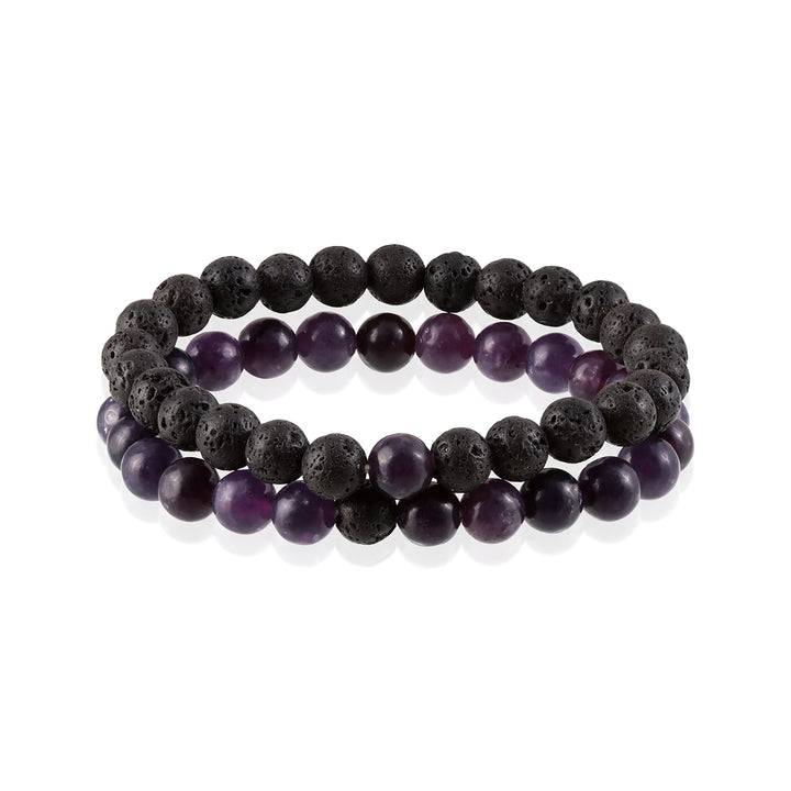 Lepidolite and Lava Bracelet Combo