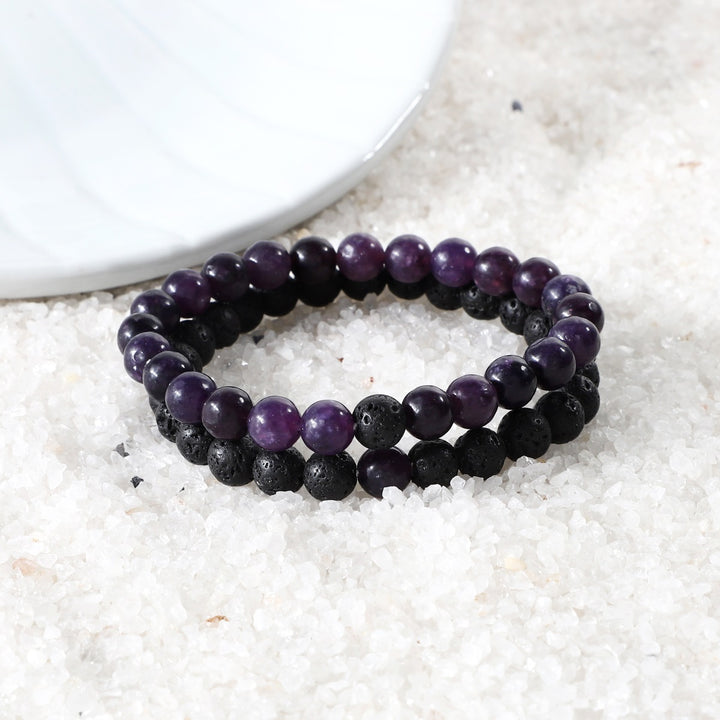 Lepidolite and Lava Bracelet Combo