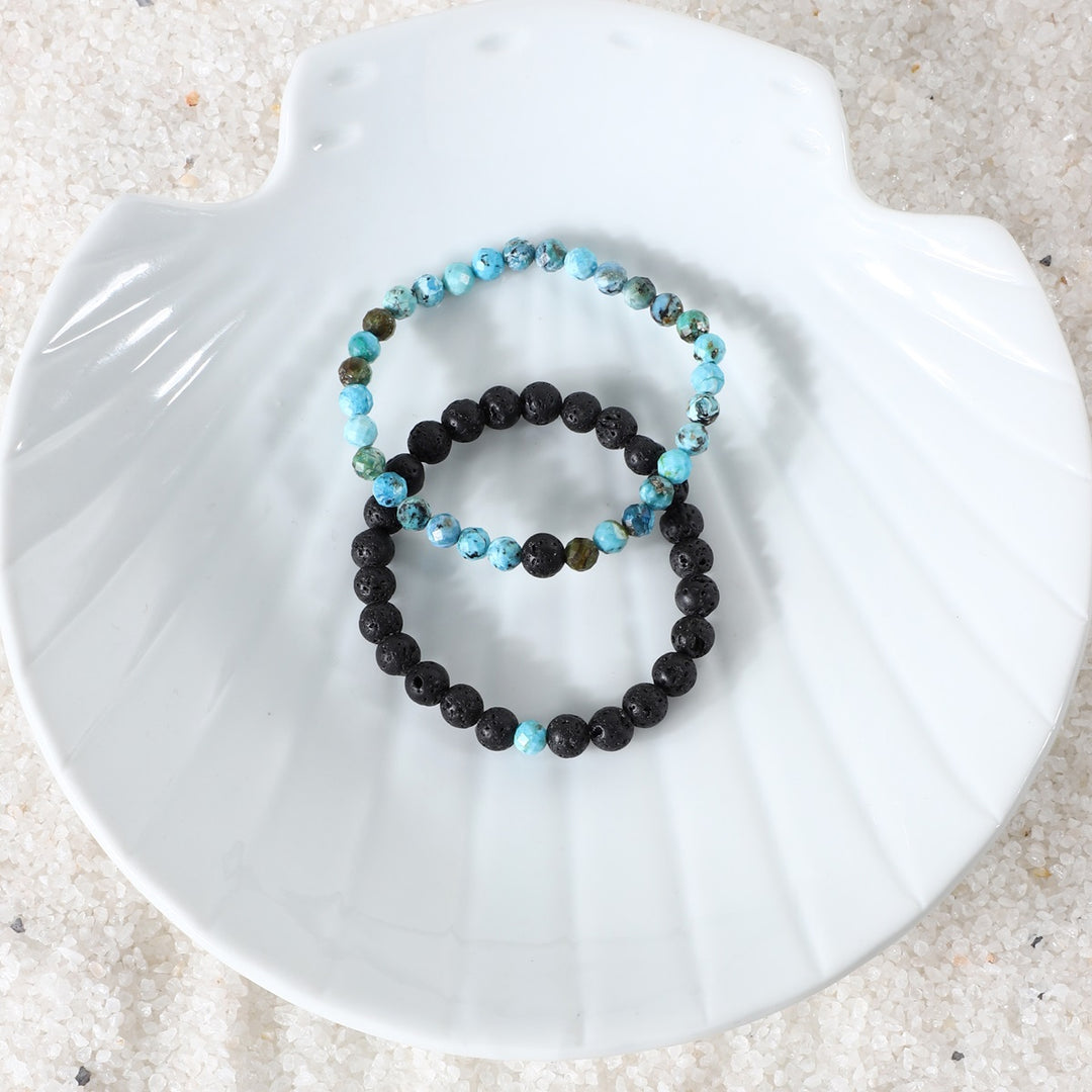 Blue Opaline and Lava Bracelet Combo