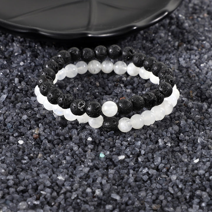 Rainbow Moonstone and Lava Bracelet Combo