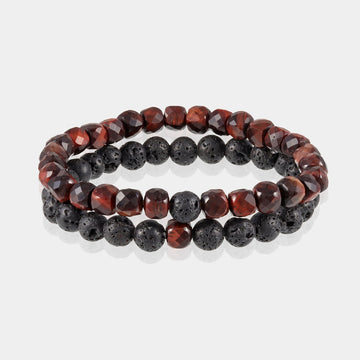 Red Tiger's Eye and Lava Bracelet Combo