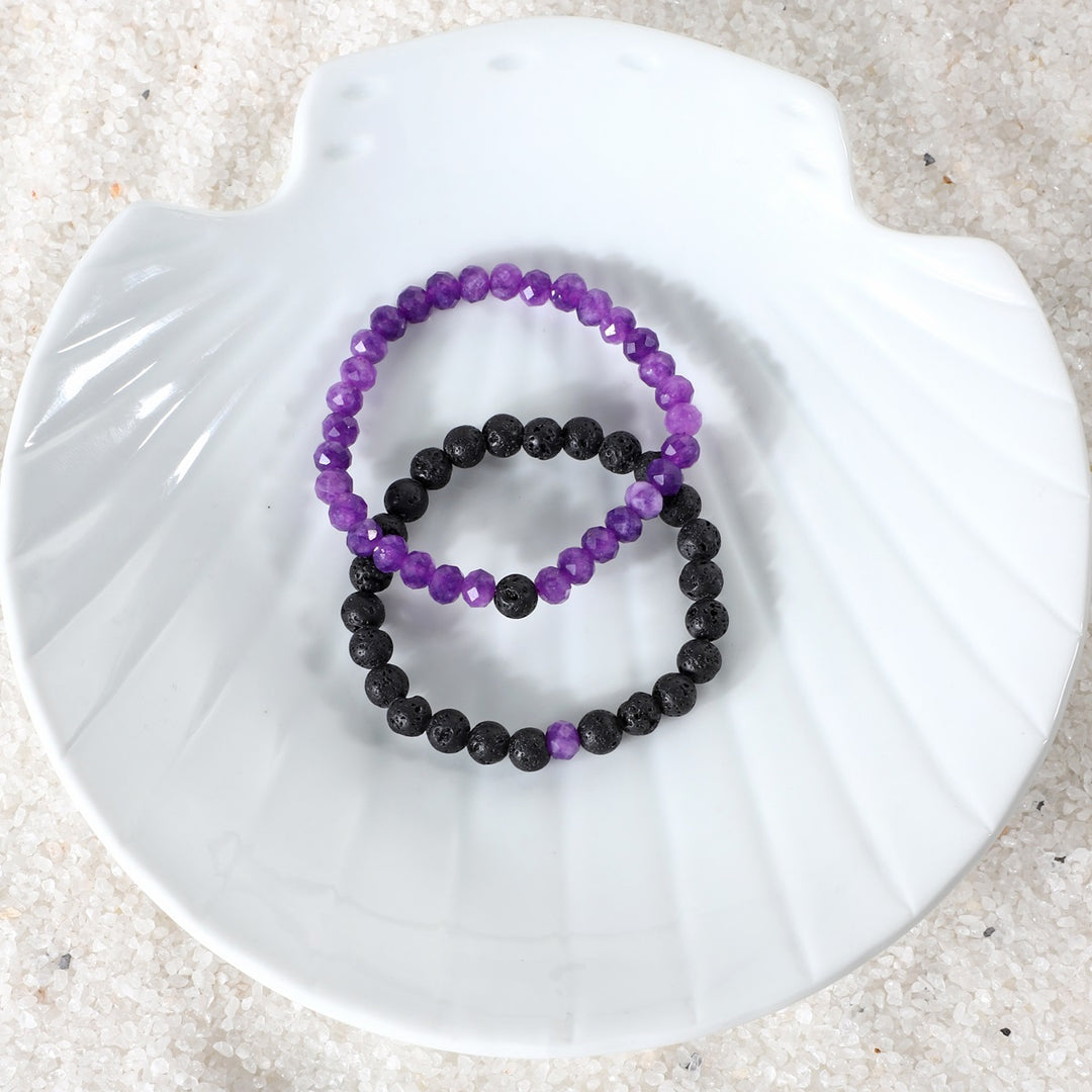 Purple Quartz and Lava Bracelet Combo