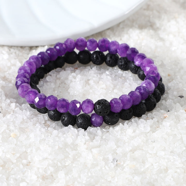 Purple Quartz and Lava Bracelet Combo