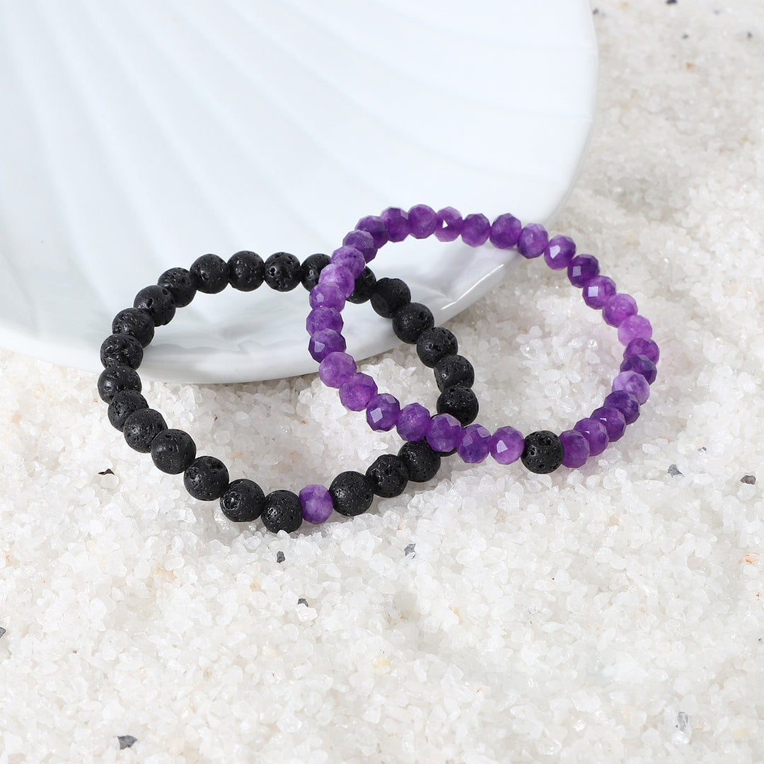 Purple Quartz and Lava Bracelet Combo