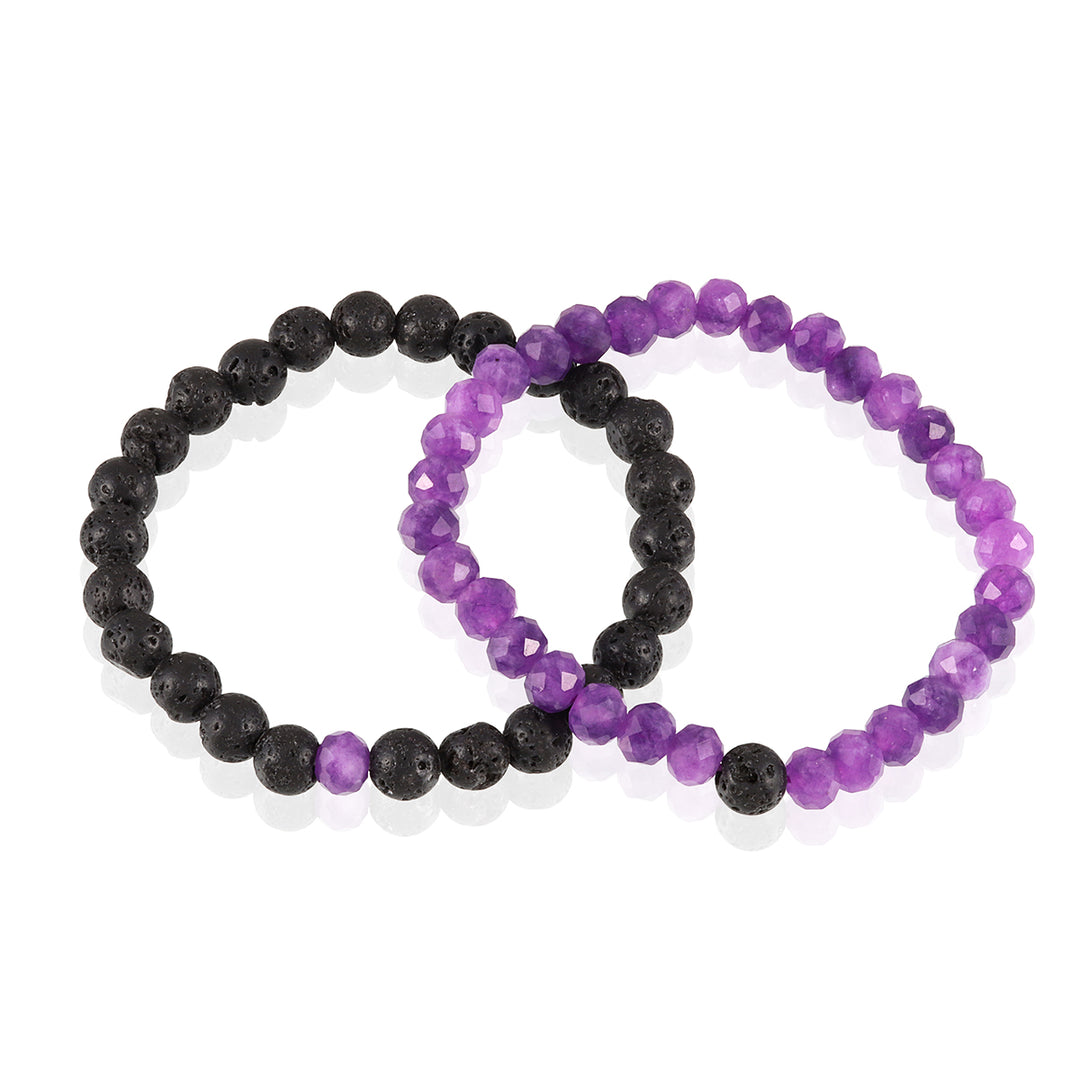 Purple Quartz and Lava Bracelet Combo