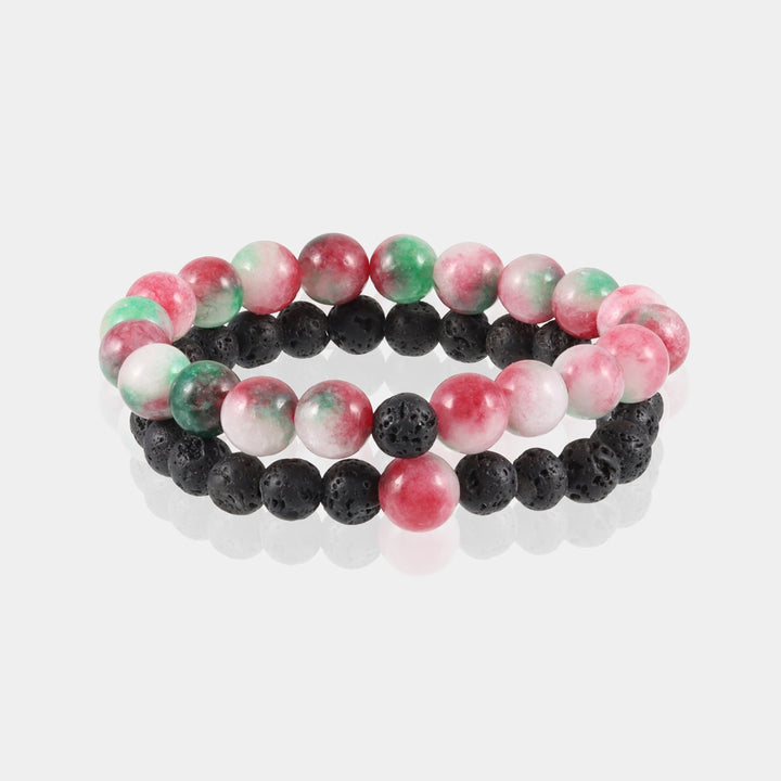 Watermelon Quartz and Lava Bracelet Combo