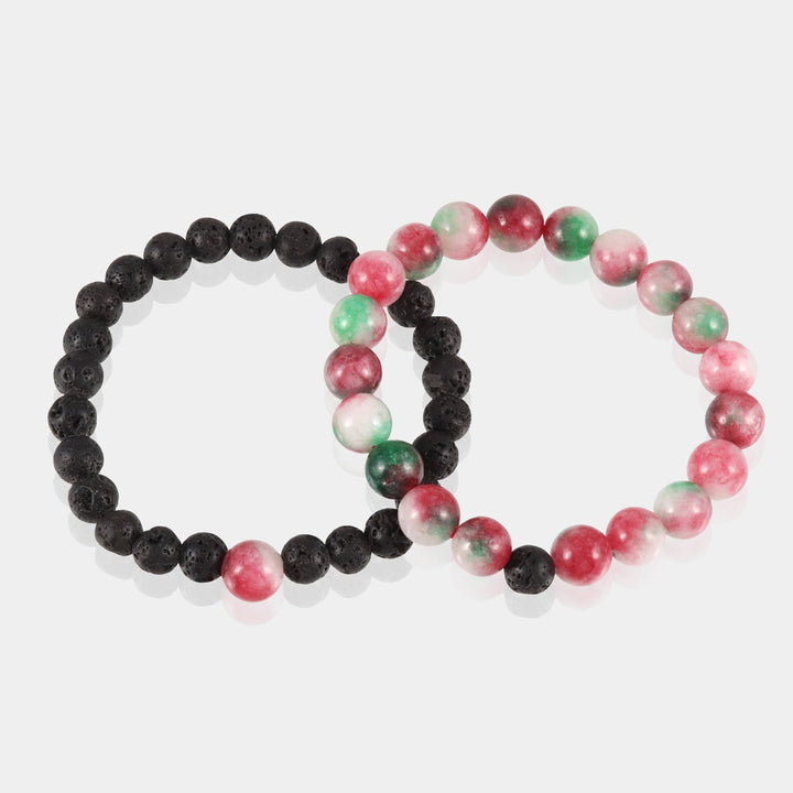 Watermelon Quartz and Lava Bracelet Combo