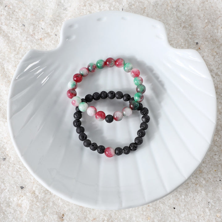 Watermelon Quartz and Lava Bracelet Combo