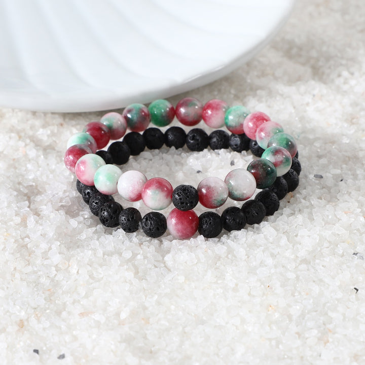 Watermelon Quartz and Lava Bracelet Combo