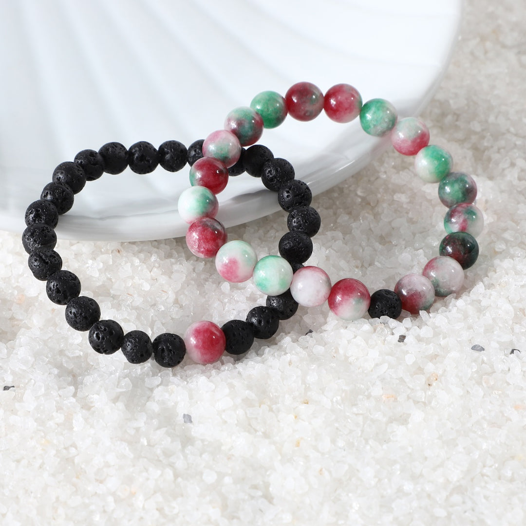 Watermelon Quartz and Lava Bracelet Combo