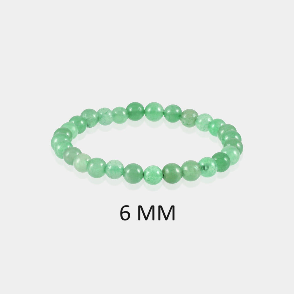 Detailed view showcasing the exquisite 6mm smooth round Green Aventurine beads, capturing the lush green hues