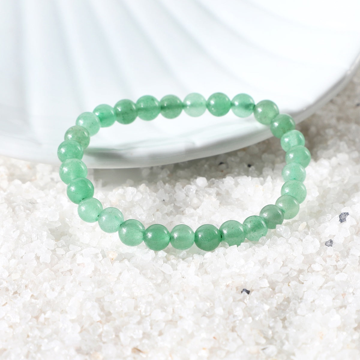 Lifestyle image showcasing the Green Aventurine Bracelet being worn, blending seamlessly with daily fashion and invoking positive energies