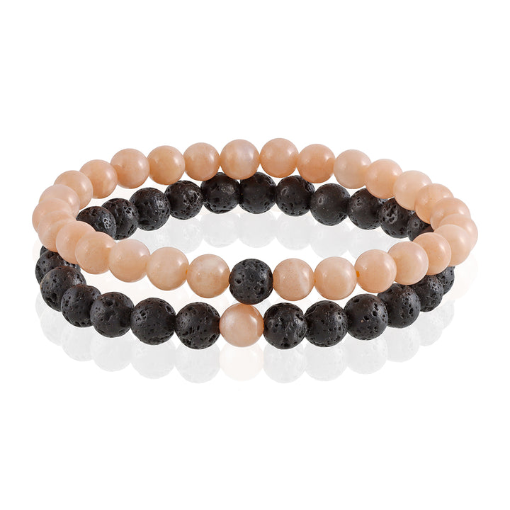 Peach Moonstone and Lava Bracelet Combo