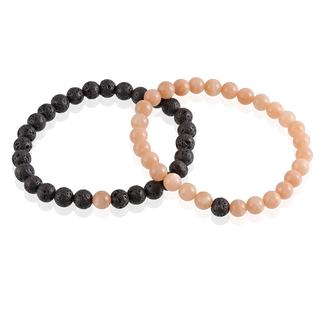 Peach Moonstone and Lava Bracelet Combo