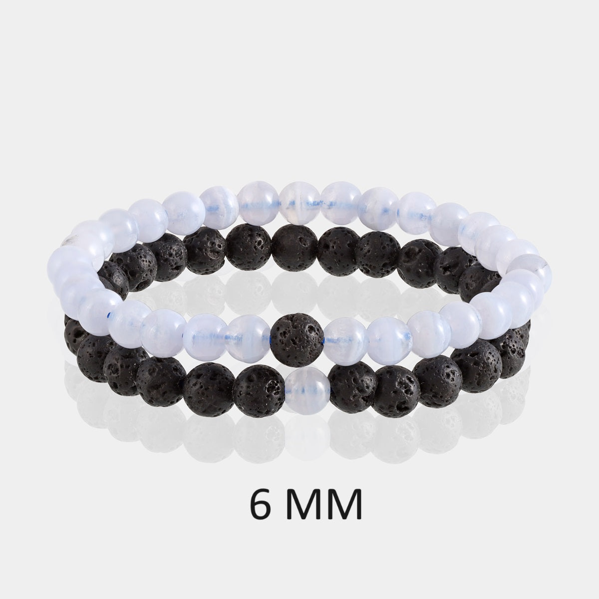 Stylish Blue Lace Agate and Lava Gemstone Bracelet Combo featuring 6mm beads, a harmonious fusion of elegance, communication, and grounding energy on the wrist
