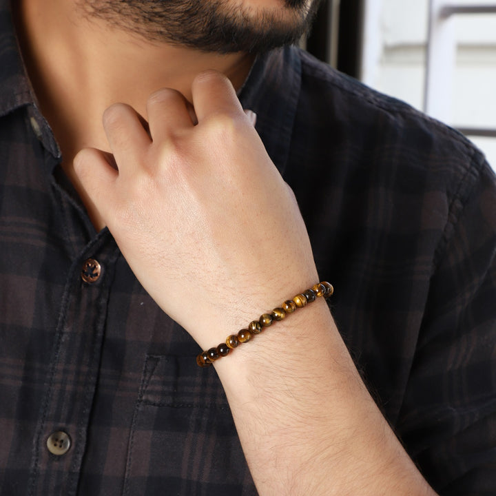 Tiger's eye golden bracelet for men