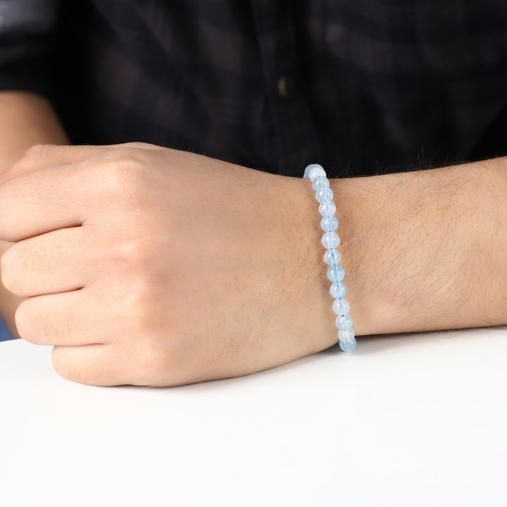 Captivating image featuring the Aquamarine Bracelet with 6mm and 8mm smooth round beads, radiating tranquility and inspiring energies